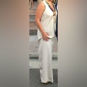 Elegant Cream Maxi Dress with Beaded Neckline